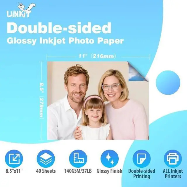 Alt view image 2 of 4 - Photo Paper Glossy Double Sided 8.5x11 Inkjet 37lb 140gsm Dye ink Thin Photo