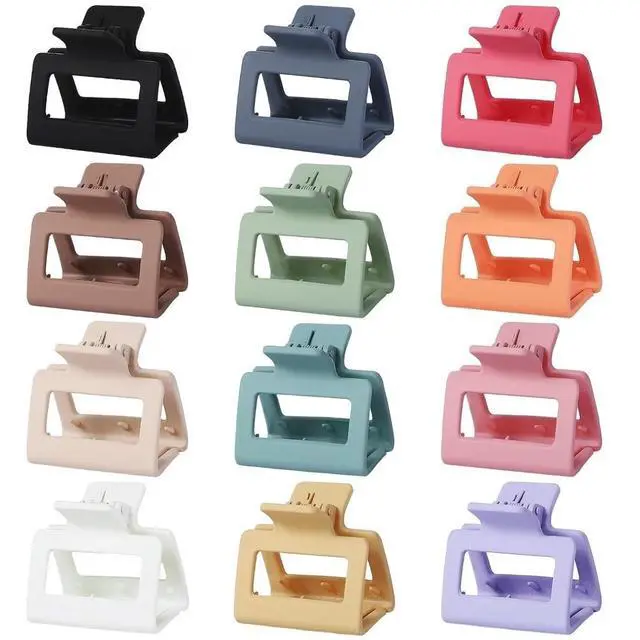 Alt view image 2 of 4 - 2 Inch Medium Hair Claw Clips 12 Pcs Square Hair Clips for Thin Hair Matte
