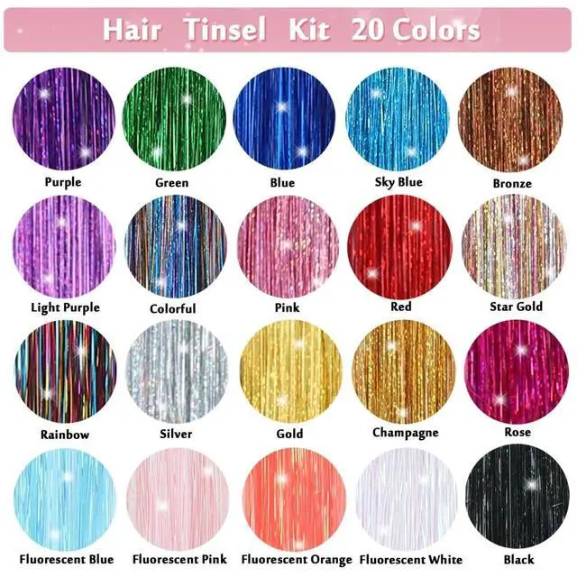 Alt view image 2 of 4 - Hair Tinsel, 20 Colors 8800 Strands Tinsel Hair Extensions | 48 Inches Fairy