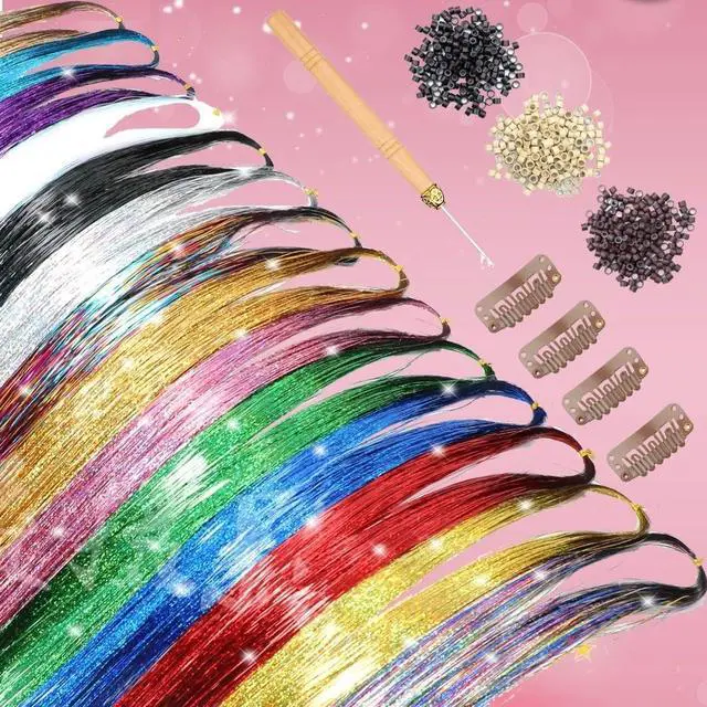 Alt view image 3 of 4 - Hair Tinsel, 20 Colors 8800 Strands Tinsel Hair Extensions | 48 Inches Fairy