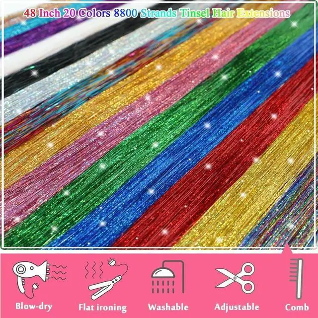 Alt view image 4 of 4 - Hair Tinsel, 20 Colors 8800 Strands Tinsel Hair Extensions | 48 Inches Fairy