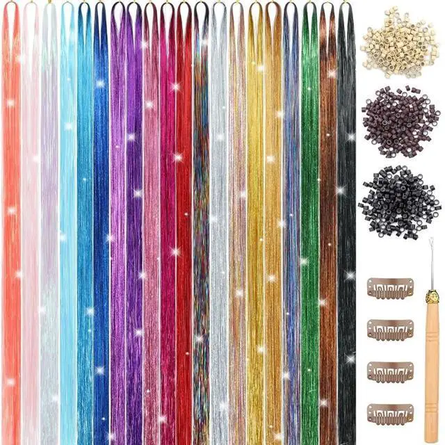 Main image of Hair Tinsel, 20 Colors 8800 Strands Tinsel Hair Extensions | 48 Inches Fairy