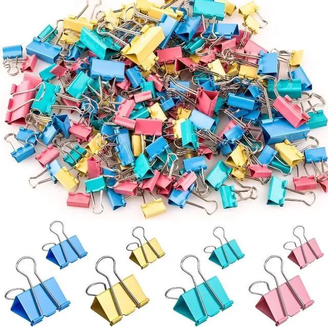 Main image of 200 Count Colored Binder Clips Assorted Sizes, 4 Sizes Large, Medium, Small,