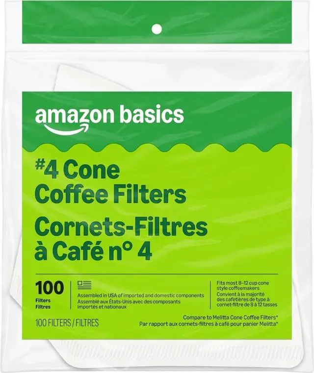 Main image of 4 Cone Coffee Filters for 8-12 Cup Coffee Makers, White, 100 Count