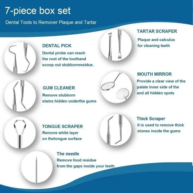 Alt view image 3 of 4 - 7pcs Dental Tools, Dental Pick Teeth Cleaning Tools Hygiene Kit | Professional