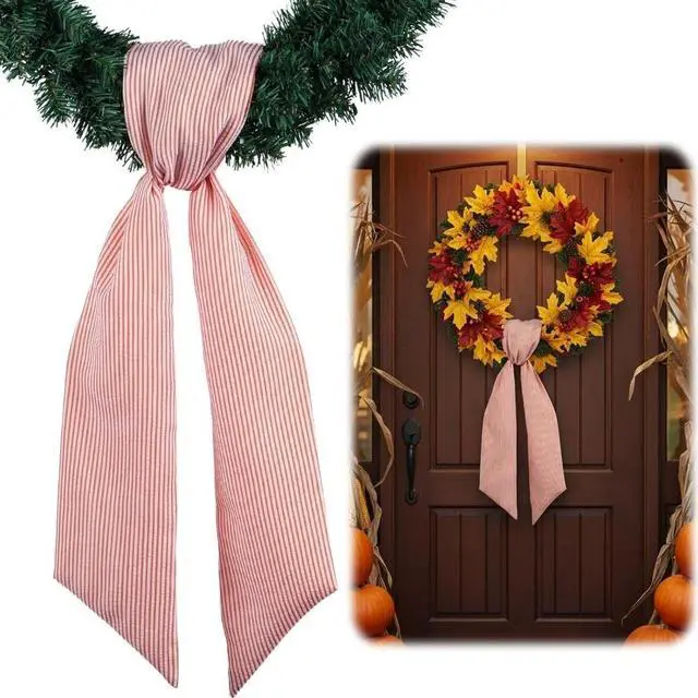 Main image of Orange Striped Wreath Sash for Door Decoration, 5.12" Wide x 54" Fall