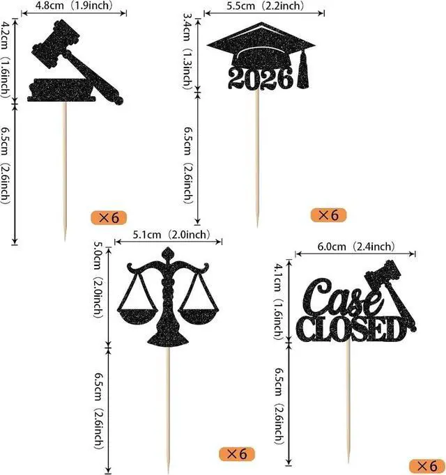 Alt view image 2 of 4 - 24 Pack Lawyer 2024 Graduation Cupcake Toppers Glitter Class of 2024 Grad