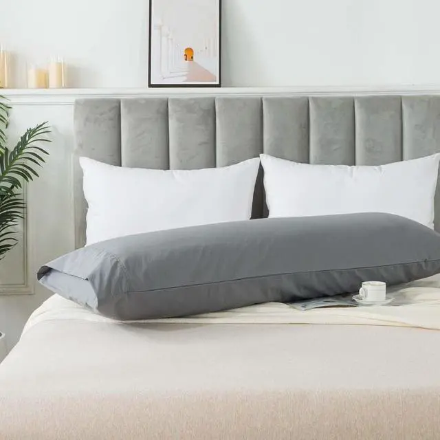 Alt view image 2 of 4 - Body Pillow Cover Cotton, Envelope Closure, Grey, 20x54 | Breathable &