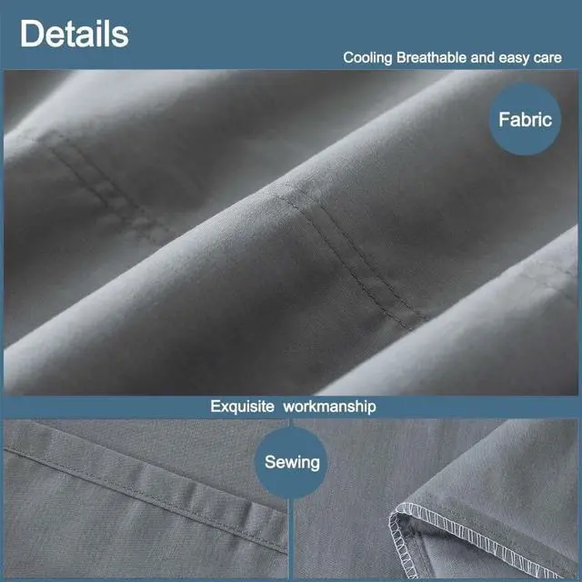 Alt view image 3 of 4 - Body Pillow Cover Cotton, Envelope Closure, Grey, 20x54 | Breathable &