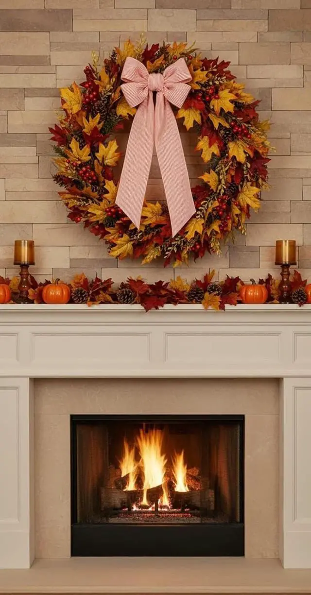 Alt view image 3 of 4 - Orange Striped Wreath Sash for Door Decoration, 5.12" Wide x 54" Fall