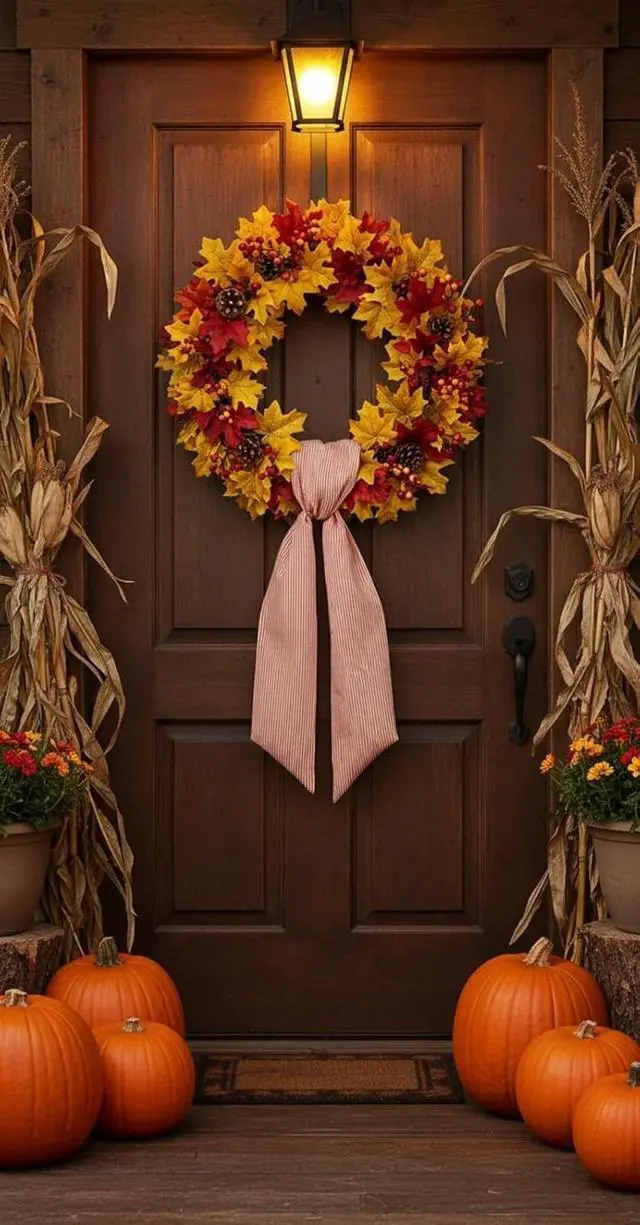 Alt view image 4 of 4 - Orange Striped Wreath Sash for Door Decoration, 5.12" Wide x 54" Fall