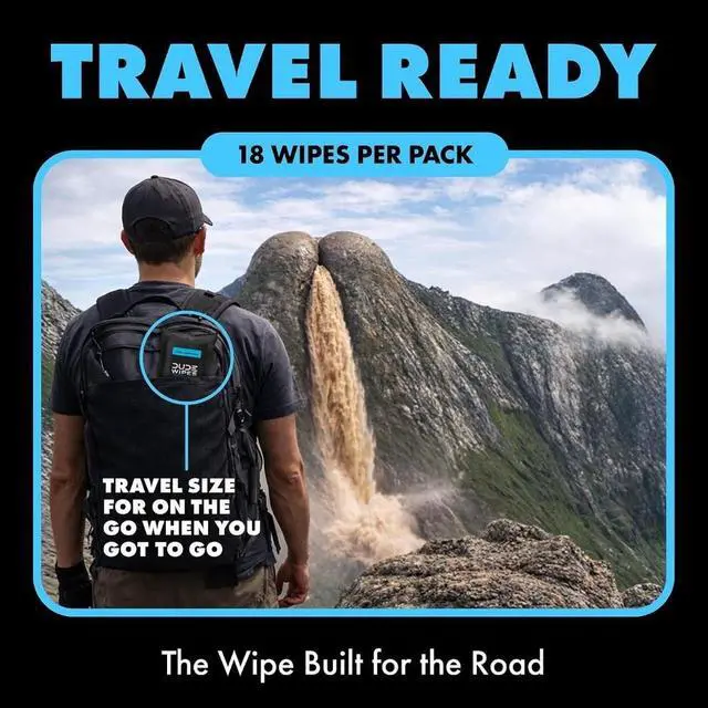 Alt view image 2 of 4 - Unscented Adult Flushable Travel Wipes, Camping, 18 Count | 1 travel pack of 18