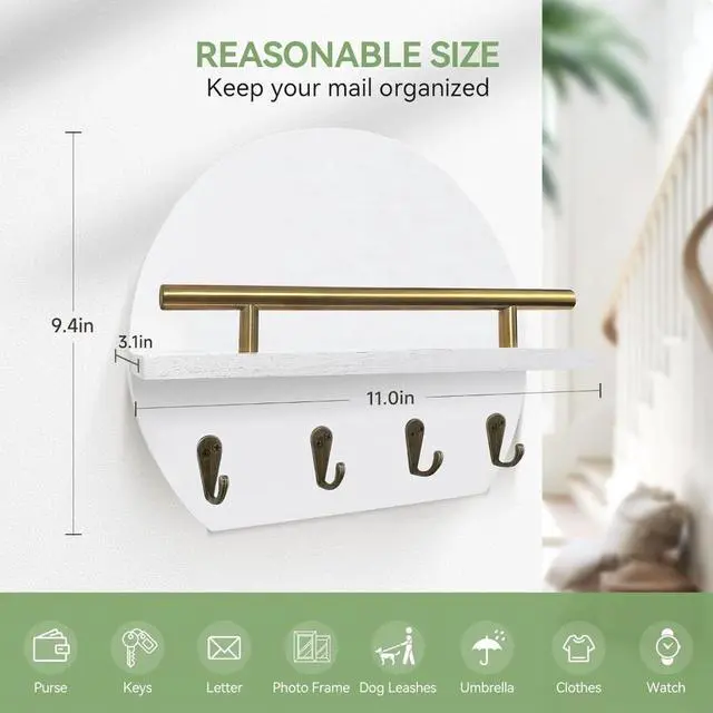 Alt view image 2 of 4 - Key Holder Wall Mount Mail Organizer,4 Hook Semicircle Key Rack | Rustic Key