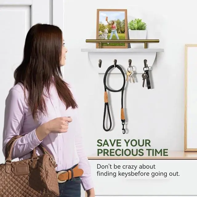Alt view image 3 of 4 - Key Holder Wall Mount Mail Organizer,4 Hook Semicircle Key Rack | Rustic Key