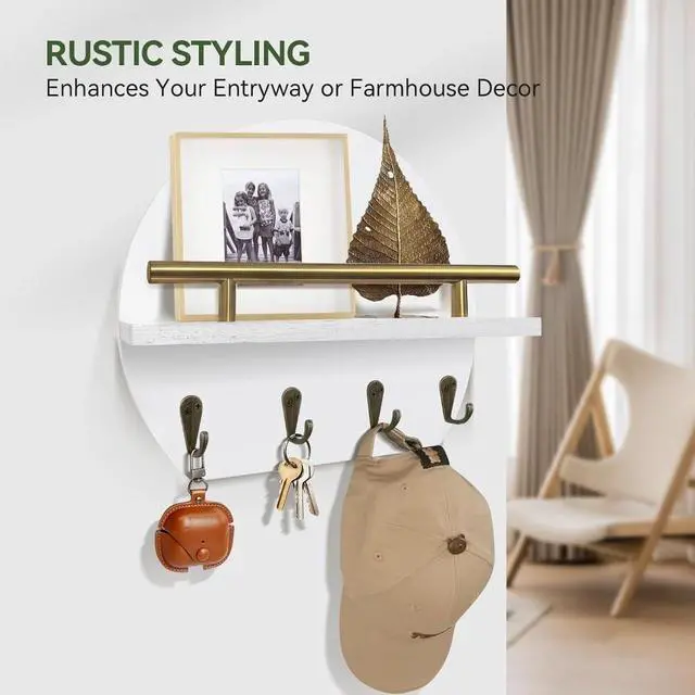 Alt view image 4 of 4 - Key Holder Wall Mount Mail Organizer,4 Hook Semicircle Key Rack | Rustic Key