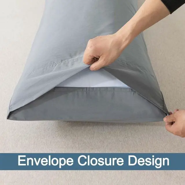 Alt view image 4 of 4 - Body Pillow Cover Cotton, Envelope Closure, Grey, 20x54 | Breathable &