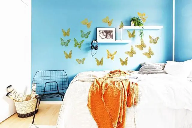 Alt view image 3 of 4 - 3D Butterfly Wall Decor 48Pcs Gold Removable Stickers Party | Gold metallic, 4