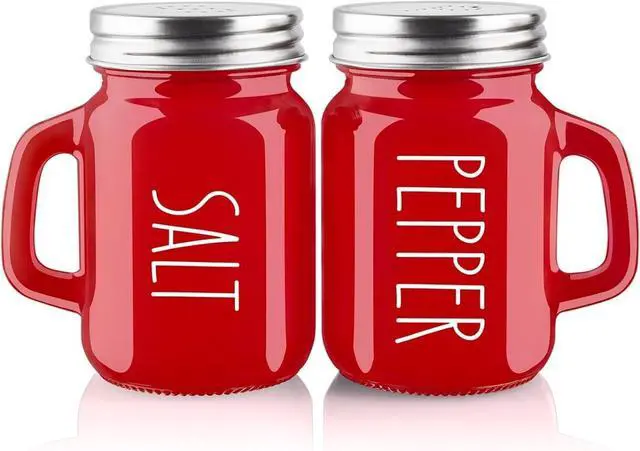 Main image of Red Salt and Pepper Shakers Set, 4 oz Cute Modern Glass Christmas Red Shaker
