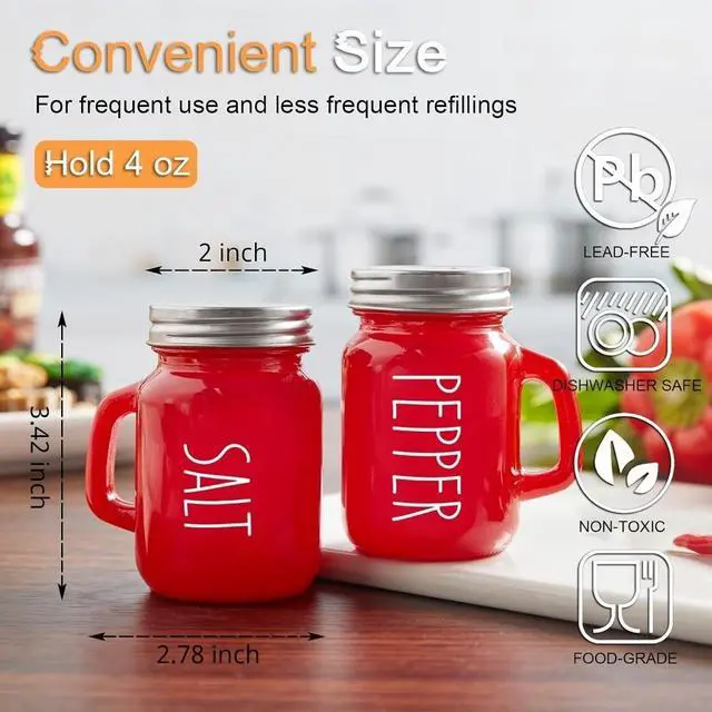 Alt view image 3 of 4 - Red Salt and Pepper Shakers Set, 4 oz Cute Modern Glass Christmas Red Shaker