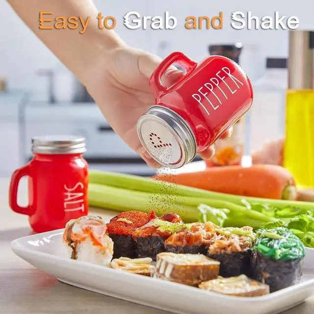 Alt view image 4 of 4 - Red Salt and Pepper Shakers Set, 4 oz Cute Modern Glass Christmas Red Shaker