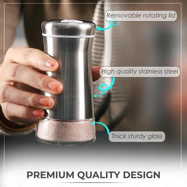 Alt view image 4 of 4 - Salt Shaker or Pepper Shaker with Adjustable Pour Holes - Elegant Stainless
