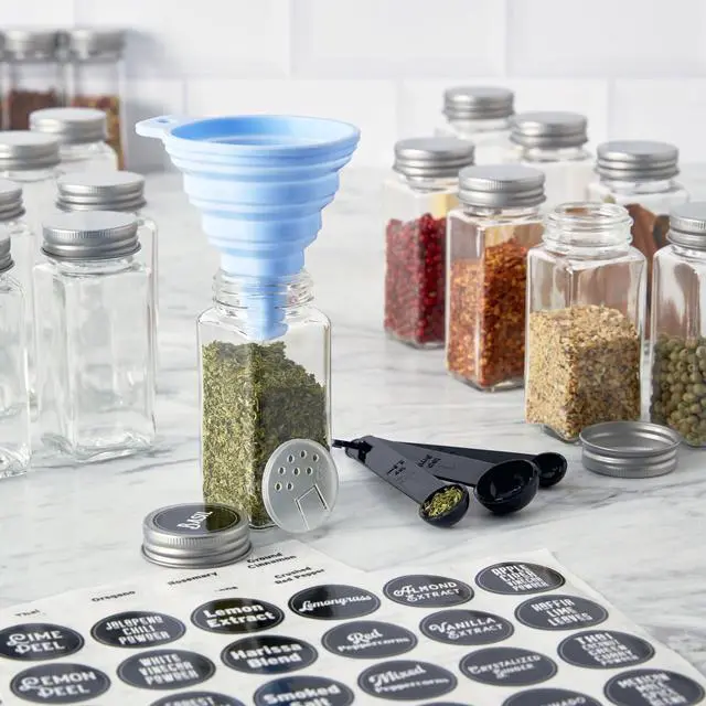 Alt view image 4 of 4 - 24 Piece 4 oz Empty Glass Jars with Lids, Spice Jars Organizer Set with Funnel &