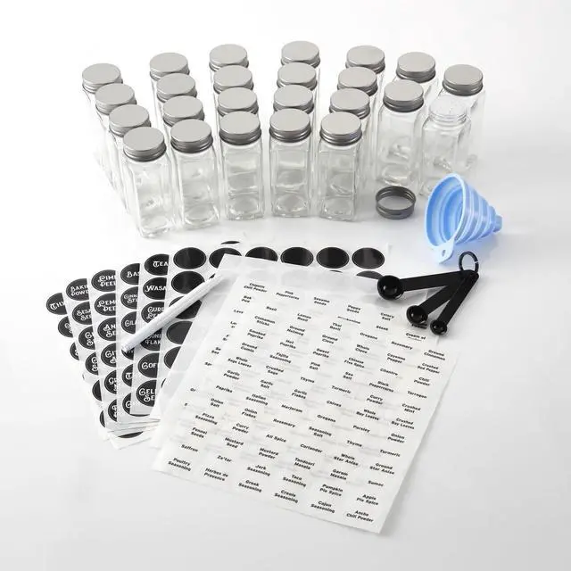 Main image of 24 Piece 4 oz Empty Glass Jars with Lids, Spice Jars Organizer Set with Funnel &