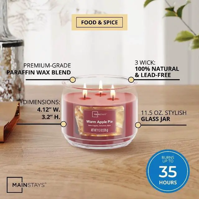 Alt view image 3 of 4 - 3-Wick Scented Glass Jar Candle, Warm Pie, 11.5 Ounce (4 Pack)
