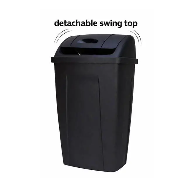 Alt view image 4 of 4 - 13 Gallon Kitchen Trash Can with Swing Lid, Black Plastic Garbage Bin