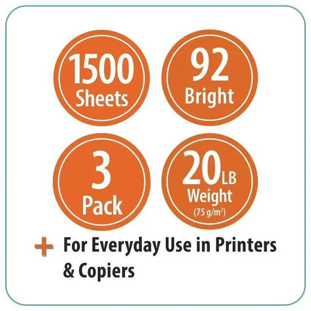 Alt view image 4 of 4 - White Copy Paper 8.5 x 11 20 lb 92 Bright 1500 Sheets 3 Ream Case