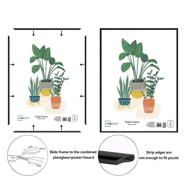 Alt view image 3 of 4 - 27x40 Inch Black Picture Frame Flat Profile Wall Mount Photo Frame Display