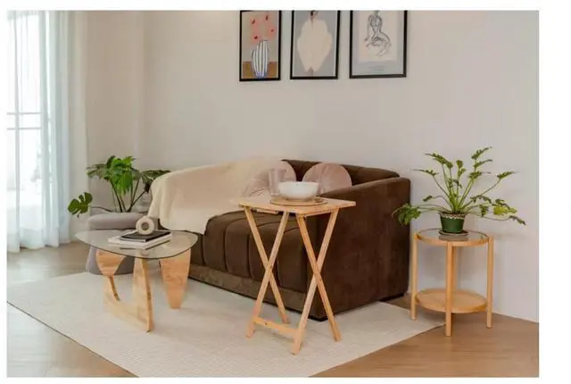 Alt view image 3 of 5 - Natural Rubberwood Folding TV Tray Table Portable Wooden Side Desk For Eating Working Crafts