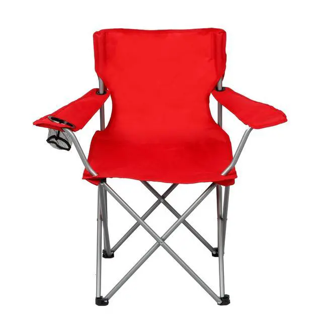 Alt view image 4 of 7 - Bright Red Quad Folding Camping Chair With Mesh Cup Holder 600D PECoated Polyester Outdoor Portable Seat