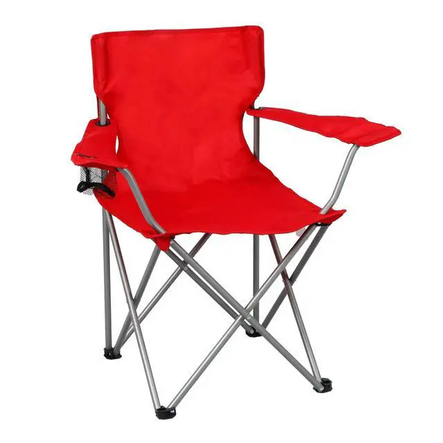 Alt view image 5 of 7 - Bright Red Quad Folding Camping Chair With Mesh Cup Holder 600D PECoated Polyester Outdoor Portable Seat