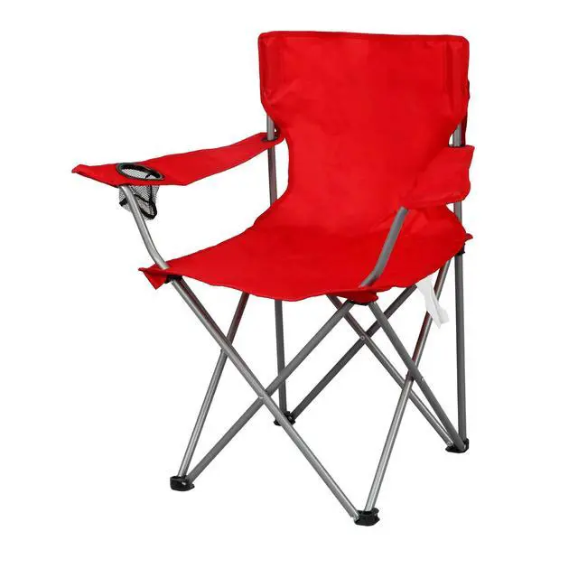 Alt view image 3 of 7 - Bright Red Quad Folding Camping Chair With Mesh Cup Holder 600D PECoated Polyester Outdoor Portable Seat