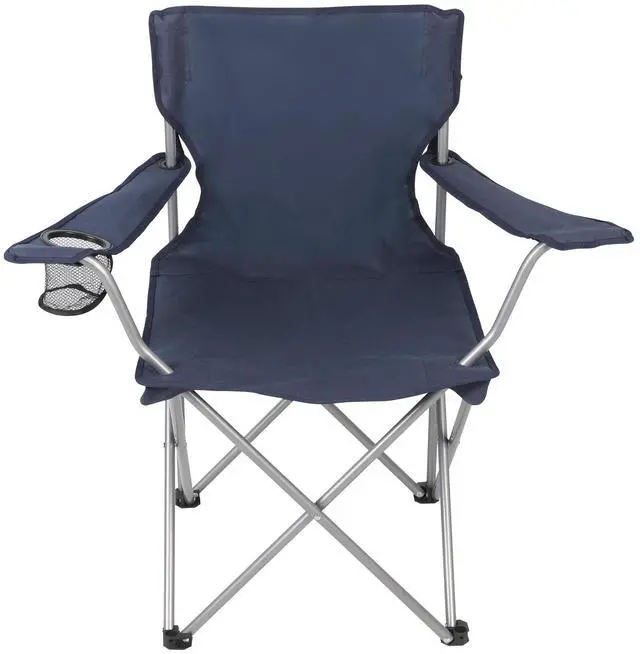 Alt view image 7 of 7 - Dark Blue Quad Folding Camping Chair With Mesh Cup Holder PowderCoated Steel Frame 250lbs Load Outdoor Seat