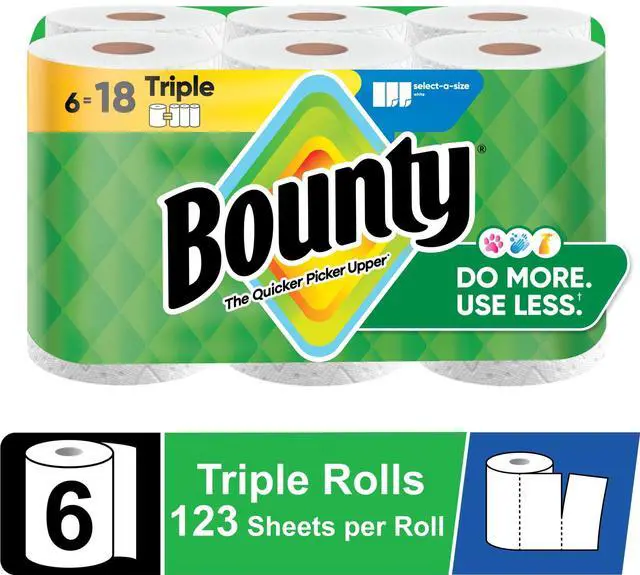 Alt view image 7 of 7 - SelectASize Absorbent White Paper Towels 6 Triple Rolls 123 Sheets Per Roll Household Cleaning Tissue