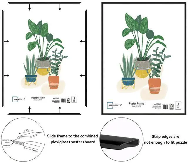 Alt view image 4 of 7 - Mainstays 27x40 Picture Frame Black Flat Profile Wall Photo Frame