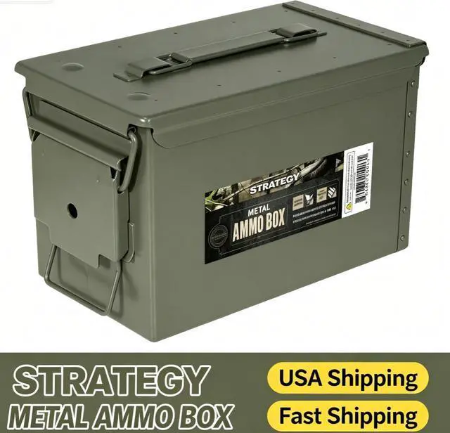 Main image of Strategy 50 Caliber Metal Ammo Storage Box 12 in. x 6.125 in. x 7.25 in. OD Green