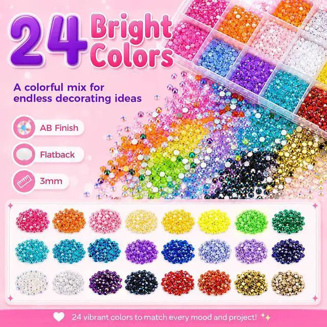 Alt view image 5 of 7 - Redtwo 40000Pcs Resin Jelly Rhinestones for Bedazzling Kit | 24 Colors, 3mm Multicolor Flatback Rhinestones, 4Pcs Glue and Tools, Bedazzler Kit for Clothes, Books, Shoes, Nail & Crafting