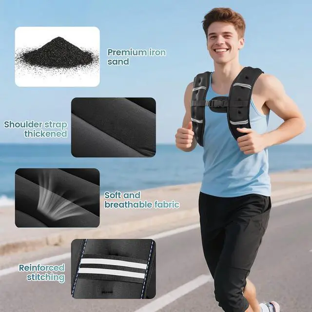 Alt view image 7 of 7 - Weighted Vest, 8lb/12lb/16lb/20lb/25lb/30lb Weight Vest with Two Adjustment Straps for Men Women, Weight Vests with Reflective Stripe for Strength Training, Running, Jogging, Walking