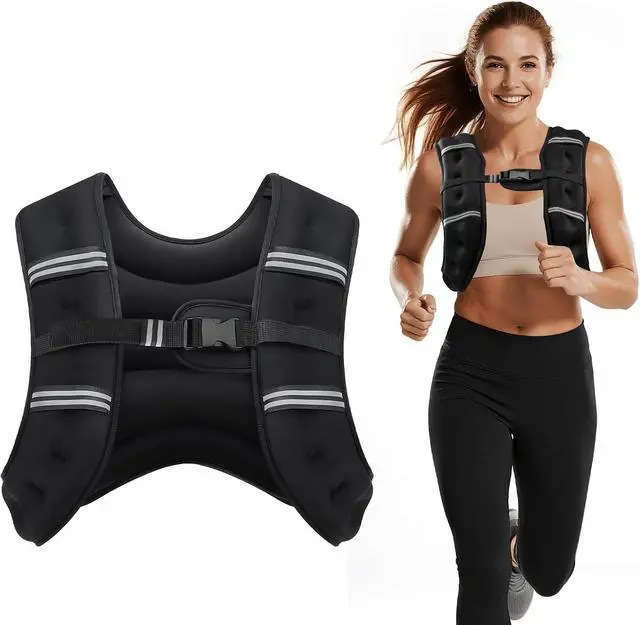 Alt view image 3 of 7 - Weighted Vest, 8lb/12lb/16lb/20lb/25lb/30lb Weight Vest with Two Adjustment Straps for Men Women, Weight Vests with Reflective Stripe for Strength Training, Running, Jogging, Walking