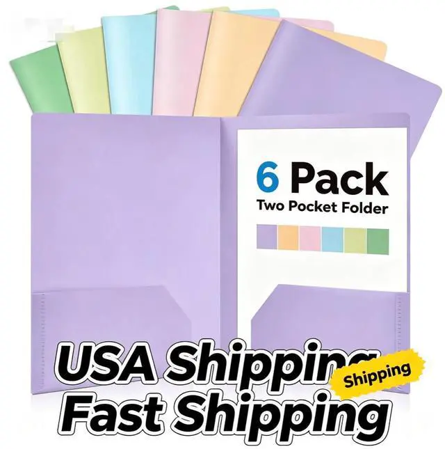 Main image of Sooez 6Pack Folders with Pockets, Pastels Colors, Heavy Duty Pocket Folder | Plastic Folders with Pockets, 2-Pocket Folder Bulk, Aesthetic File Folder, Back to School Office Filing Supplies