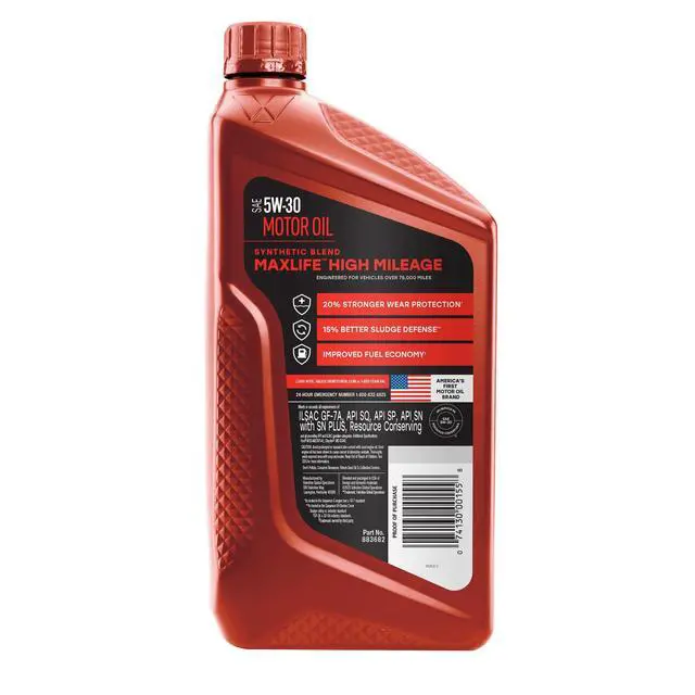 Alt view image 4 of 6 - Valvoline MaxLife High Mileage 5W-30 Synthetic Blend Motor Oil 1 Quart