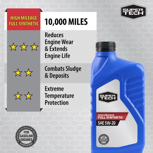 Alt view image 2 of 6 - Super Tech High Mileage Full Synthetic SAE 5W-20 Motor Oil, 1 Quart