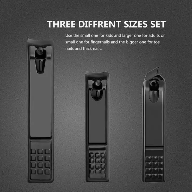 Alt view image 7 of 7 - 3 Pcs Black Matte Stainless Steel Nail Clipper Set Fingernail Toenail Ingrown Thick Nails Cutter Manicure Tools for Men Women