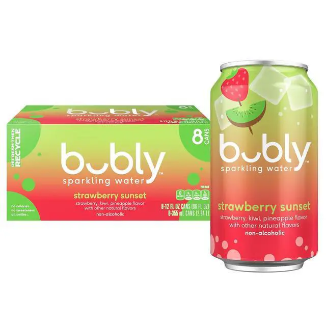 Alt view image 4 of 6 - 8 Pack Sparkling Water Strawberry Sunset Flavor 12 fl oz Can Natural FruitFlavored Seltzer Water Recyclable Aluminum Cans Beverage