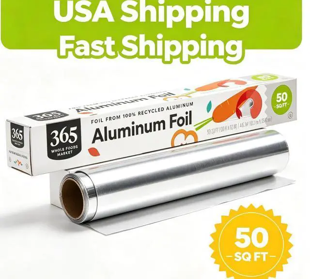 Main image of 100% Recycled Aluminum Foil Roll 50 Sq Ft HeavyDuty Food Wrapping Tin Foil for Kitchen Cooking Baking Storage