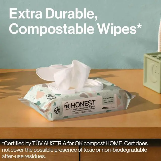 Alt view image 5 of 7 - 60 Count PlantBased Baby Wipes Compostable MultiUse Wet Wipes 99% Water FragranceFree Hypoallergenic Wipes for Sensitive Skin