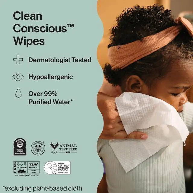 Alt view image 7 of 7 - 60 Count PlantBased Baby Wipes Compostable MultiUse Wet Wipes 99% Water FragranceFree Hypoallergenic Wipes for Sensitive Skin